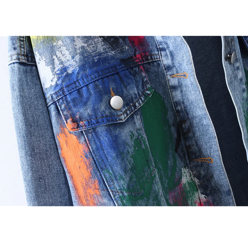 

Loose Jeans Jacket Women European 2020 Spring Autumn New Hand Painted Color Graffiti Denim Jacket Vintage Denim Coat Tide G341