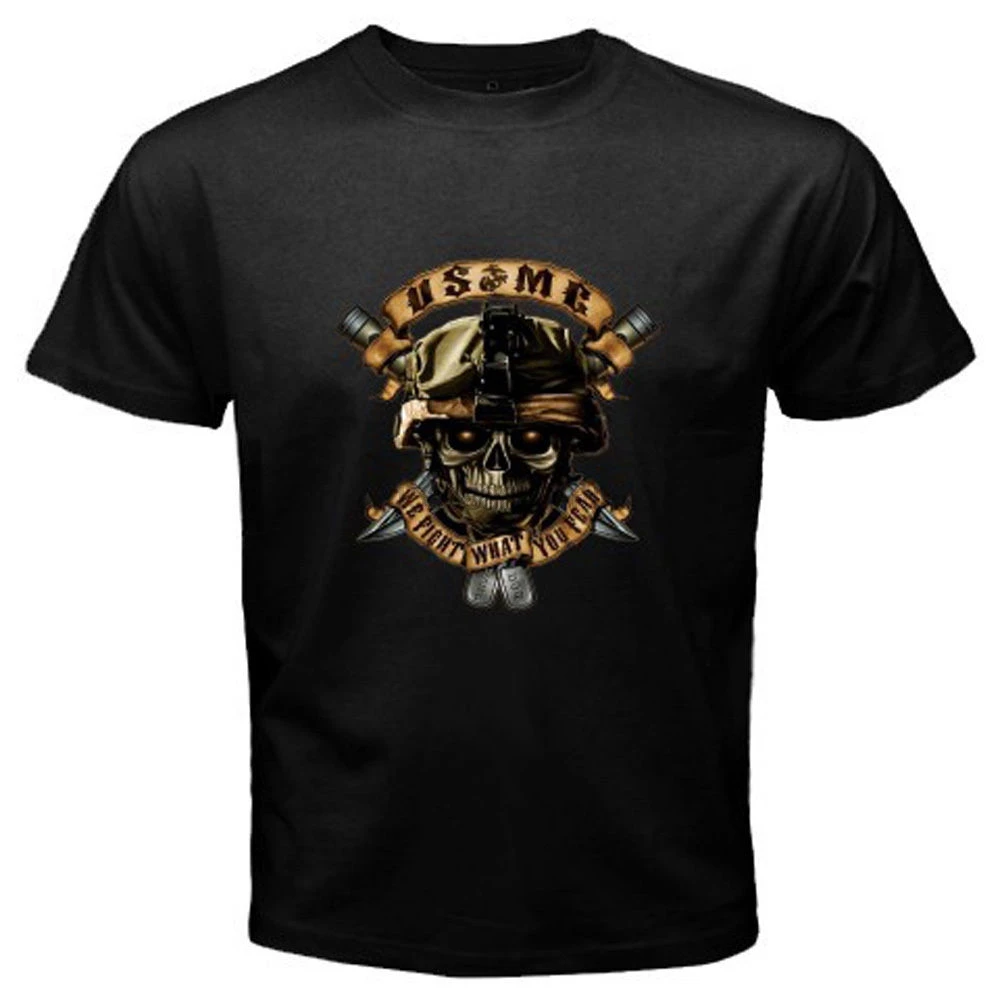 New USMC United States Marine Corps Logo Slogan Mens Black T-Shirt Size S-3XL Crew Neck Regular Short Tee Shirt For Men |