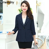 orwindny fashion striped blazer coat women 5xl office lady brooch suit jacket one button nothced clothing