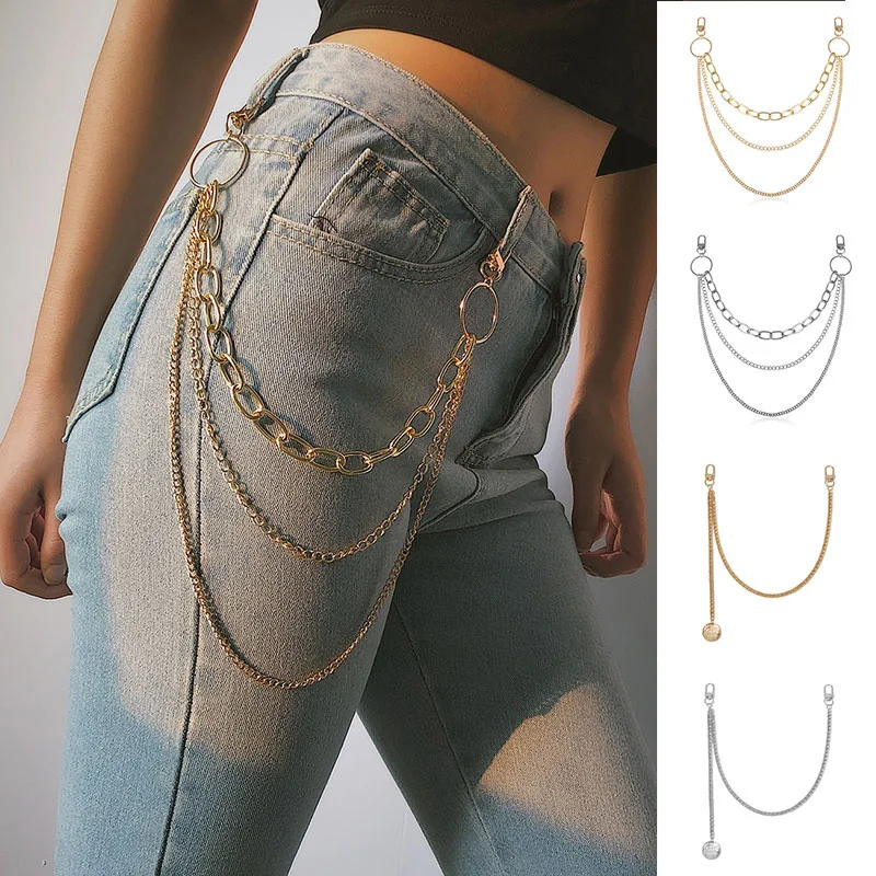 

Fashion Waist Chains Long Metal Trouser Chains U Shape Cross Three Layer Belts Punk Hip-Hop Pants Jeans Clothing Accessories