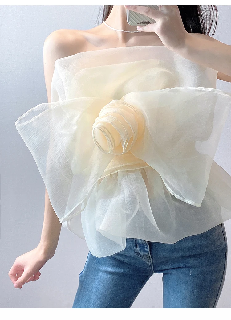 

Designer Women's Crop Tops Female Sexy Big Bows Bohemian Camis Blousas Shirt Party Elegant Flowers Summer Sleeveless Tops NS856