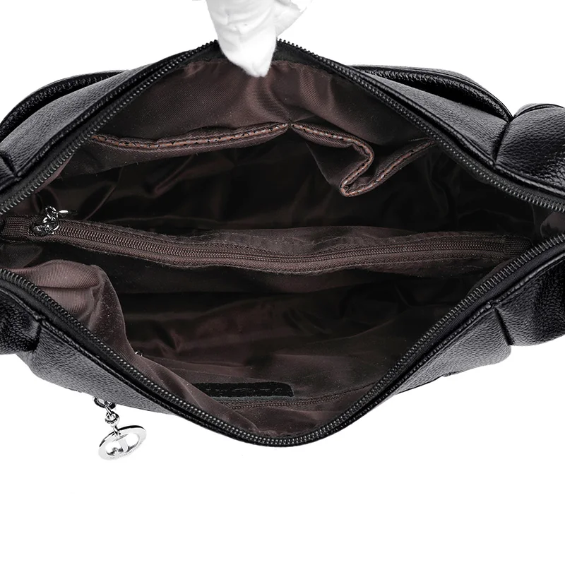 

High Quality Solid Leather Black Large Capacity Tote Shoulder Messenger Purse Bag Luxury Designer Handbag Bolso Mujer Sac Main