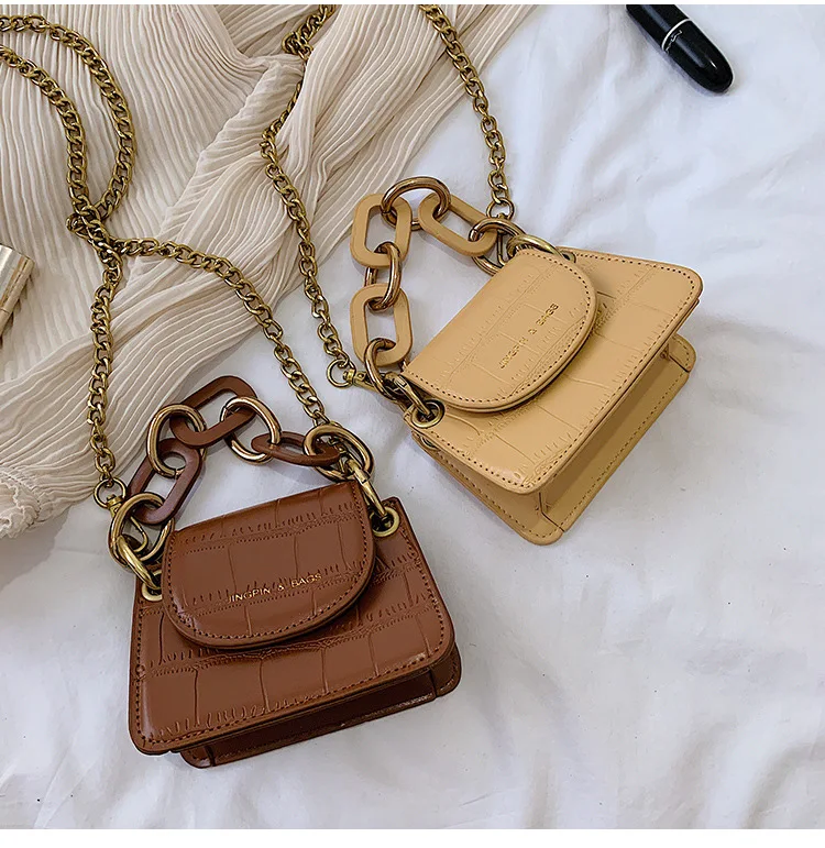 Fashion Mini Saddle Women Shoulder Bags Designer Brand Acrylic Chain Handbags Luxury Pu Leather Female Crossbody Bag Small Purse