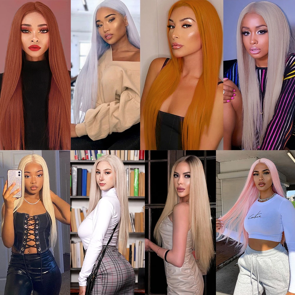 blonde wig Длинный прямой парик блонд синтетический средней длины из натуральных