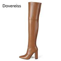 winter for woman new fashion sexy consice pure color pointed toe new block heels over the knee boots chunky heels 34 43