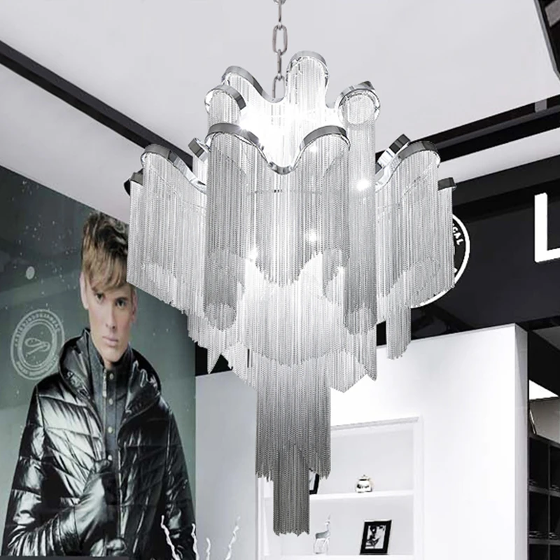 

Post-modern Large Luxury Pendant Lamp Fringed Aluminium Chain Pendant Light Home Decor Indoor Lighting Living Room Decoration