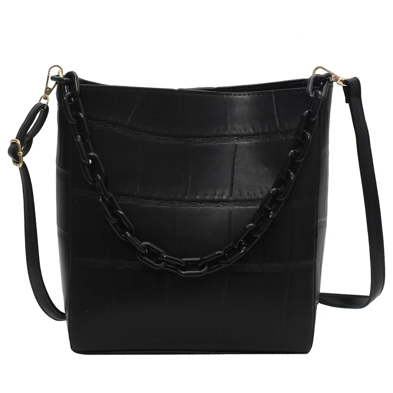 

Stone Pattern Designer PU Leather Bucket Bag Crossbody Handbags and Purses 2021 Fashion Lady Small Shoulder Bag