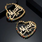 Персонализированные позолоченные серьги-кольца с именем и бриллиантами на заказ, серьги из нержавеющей стали для женщин, рождественский подарок