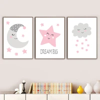 wall art canvas painting cute cartoon star moon clouds poster prints picture decorative bedroom baby nursery wall decor