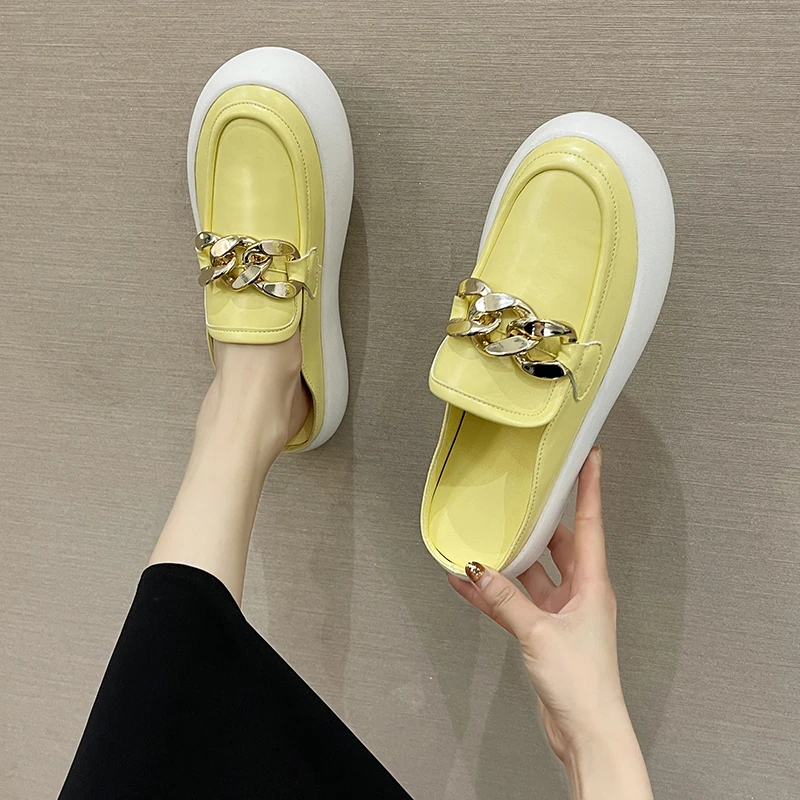 

Rivet Slippers Women Summer Slides Flat Shoes Female Pantofle Low Rubber 2021 Basic Metal Decoration PU Fabric Low Slippers Wome
