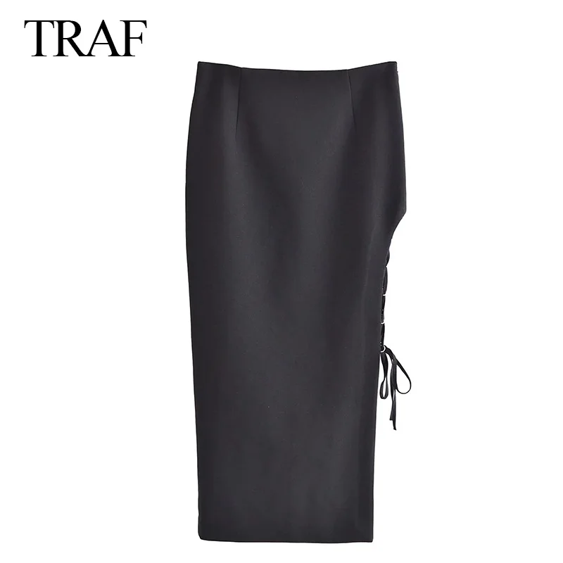 

Юбка Женская Длинная с высоким разрезом, на шнуровке, с завышенной талией