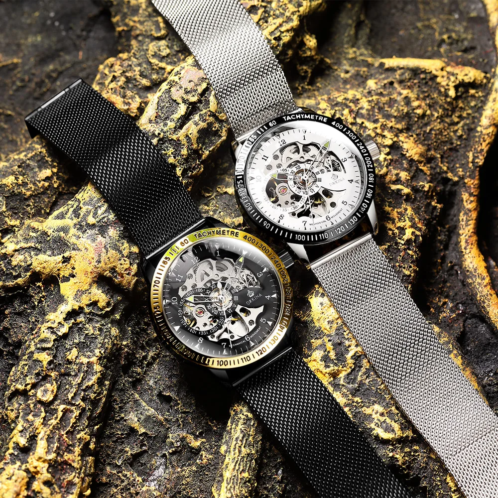 Роскошные полые механические часы с автоматически подзаводом мужские черные