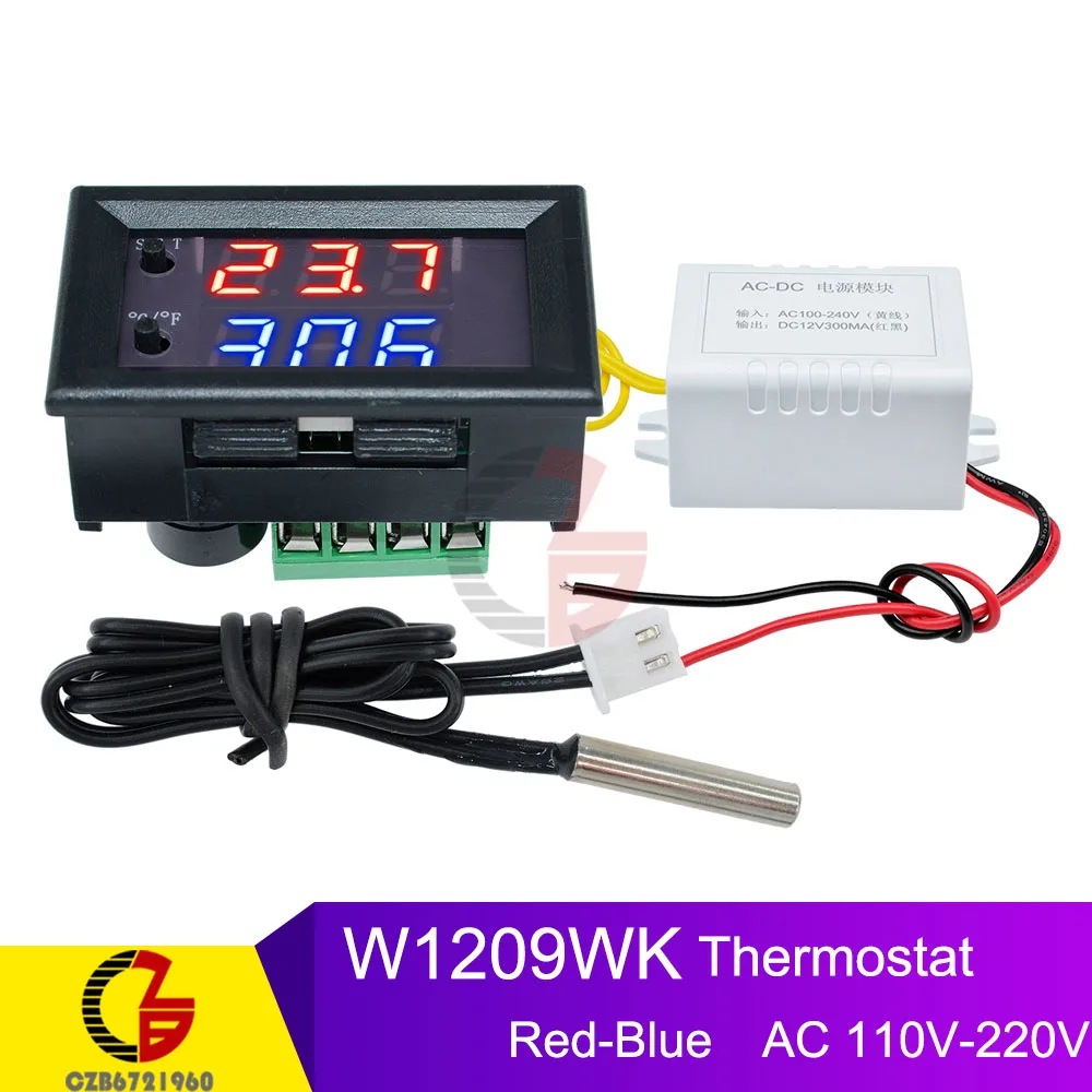 W1209WK 110V-220V 12 В 24 в 110 В 220 В цифровой термостат регулятор температуры Регулятор терморегулятор инкубатор подпольный Датчик нагрева метр - Цвет: W1209WK 110V-220V