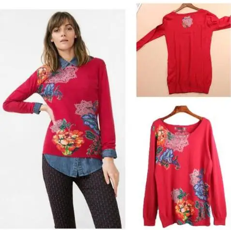DESIGUAL испанский Deg стиль мульти Тип эластичный с длинными рукавами один воротник трикотаж джерси свитер