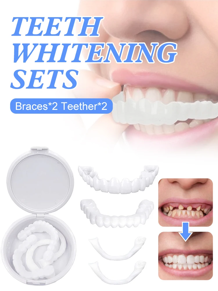 

2 Pair Teeth Veneers Whitening Dentures Imitation Braces Temporary False Teeth Cover Perfect Smile Comfortable Fit Denture Kit