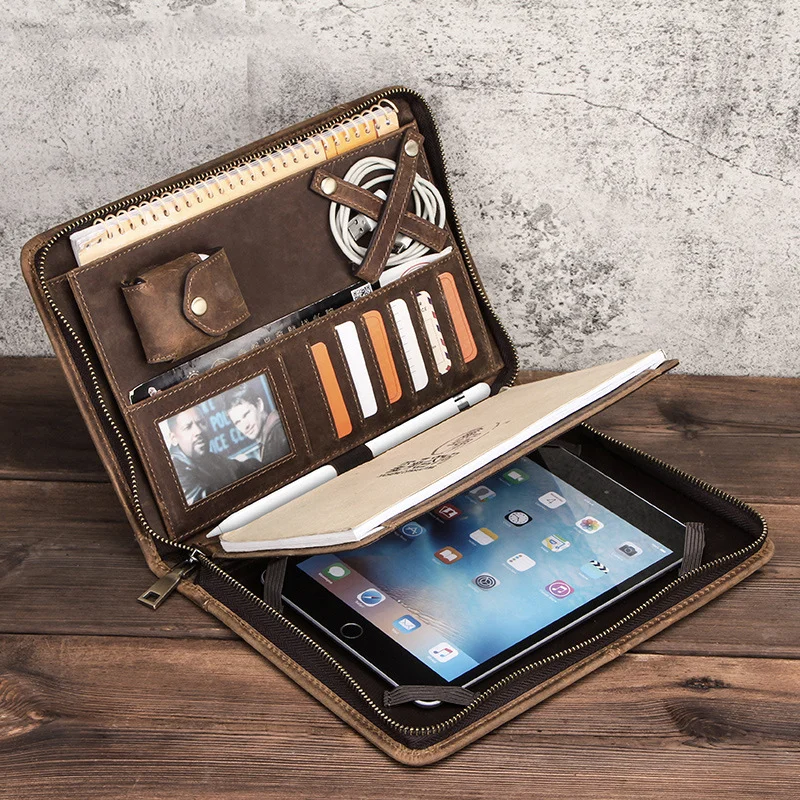 Suitable for iPad Pro protective cover Italian Crazy Horse leather 10.5 pen slot zipper multifunctional flat leather case