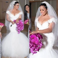 plus size mermaid wedding dresses lace appliques off shoulder south african wedding dress sweep train long bridal gowns