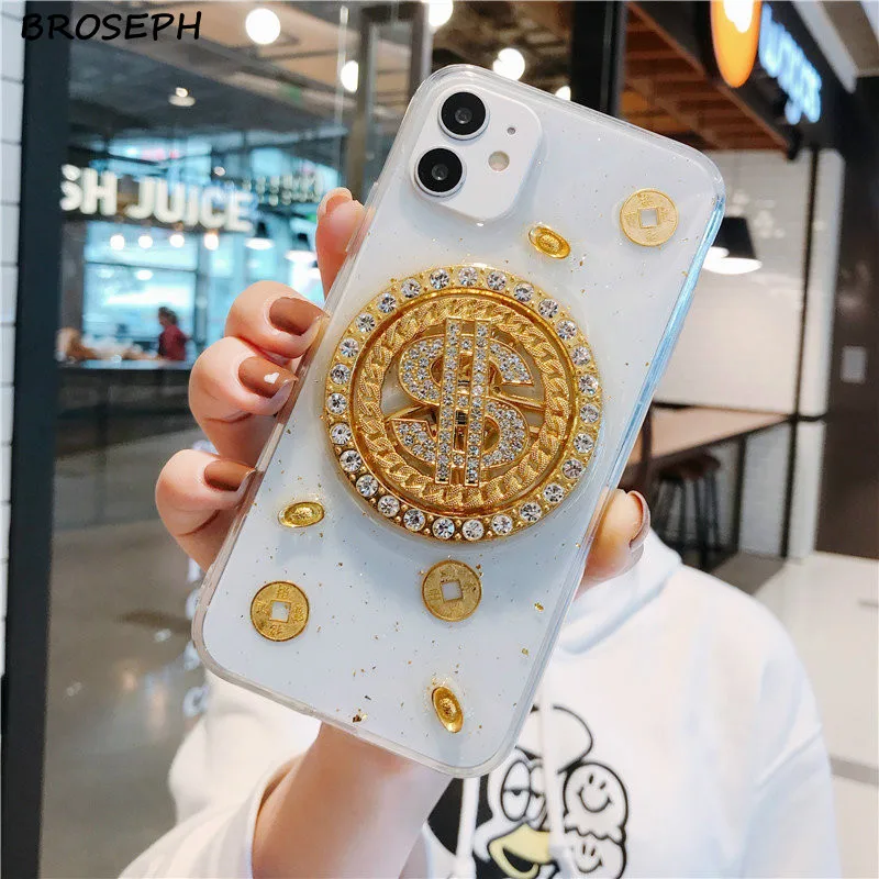 Diamond Золотой глиттер для телефона чехол iPhone 12 11 Pro X Xr Xs Max доллар прозрачной задней