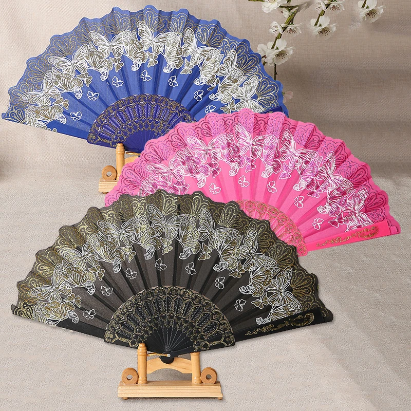 

Folding Fan Dance Fan Bronzing Fan Butterfly Fan Silk Cloth Fan Vintage Plastic Gift Fan Children China Antique Folding Fan Gift