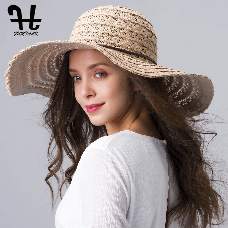 FURTALK Summer Hat for Women Cotton Straw Hat Beach Sun Hat Foldable Floppy Travel Packable Wide Brim Sun Protection Cap 2019