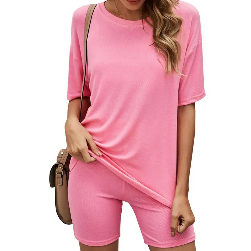 

Outfit Solid Color Sporty Activewear Women Short Sleeve T-shirt Shorts Tracksuit for Summer