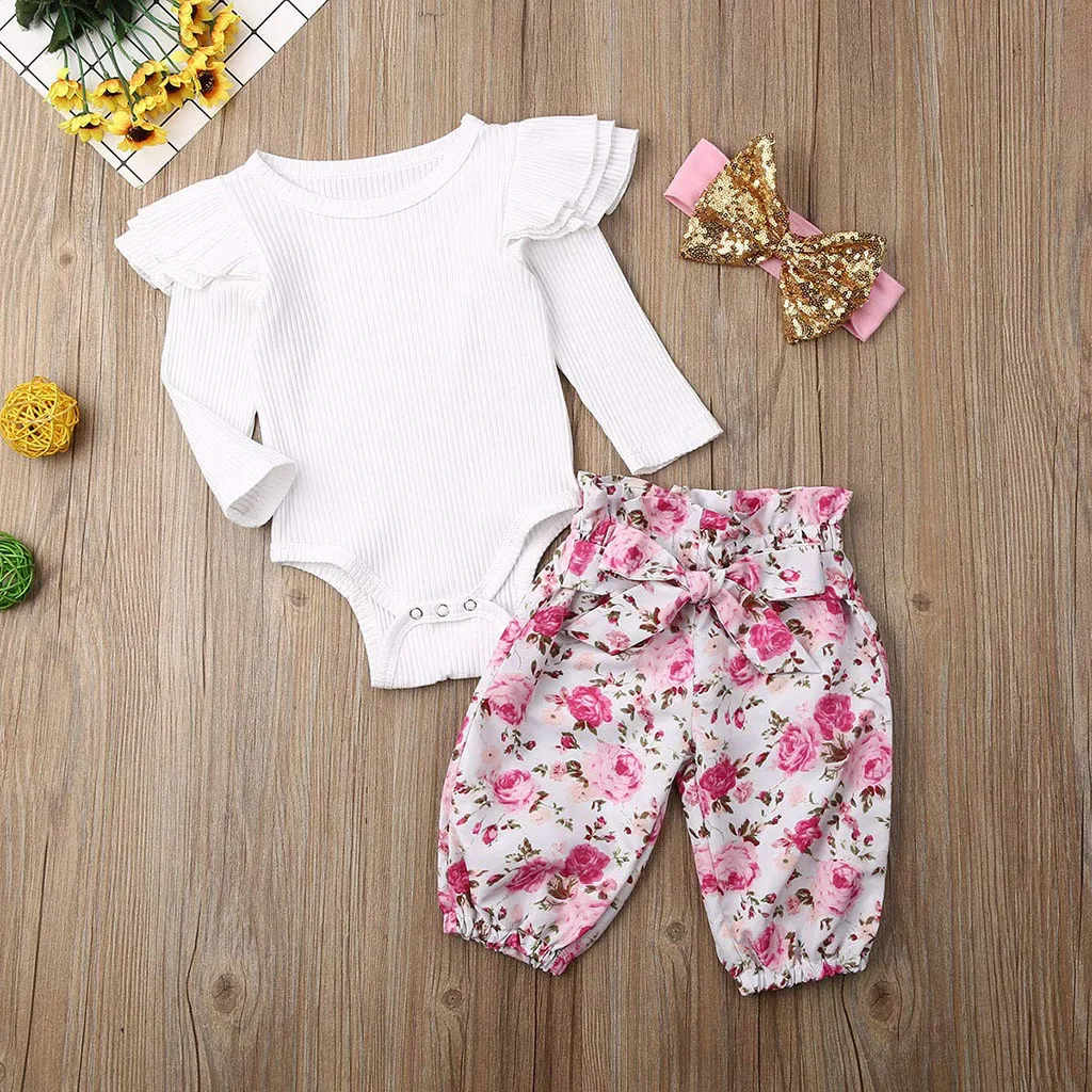 Комплект одежды для новорожденных девочек Однотонный комбинезон с длинными