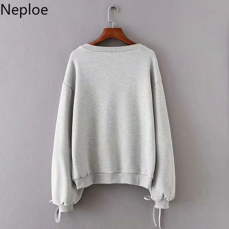 Neploe Корейская Милая Цветочная вышивка толстовки с круглым вырезом длинными