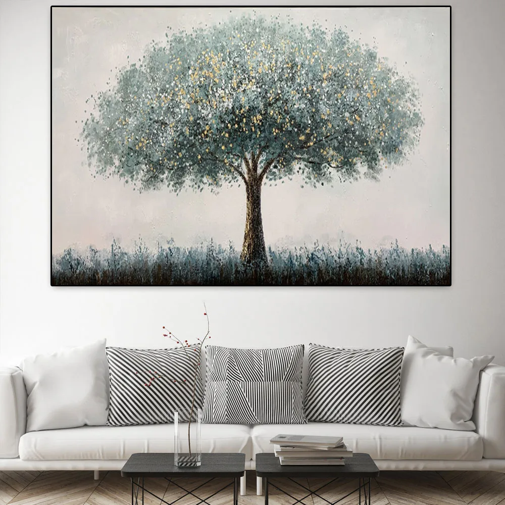 Абстрактная картина с изображением дерева заката волн маслом художественная