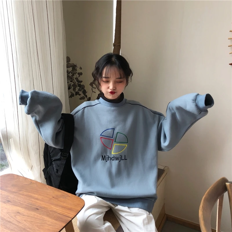 

Women's Clothing casual loose o-neck long sleeve Sweatshirts pullovers patchwork Spring autumn camisa feminina women tops new