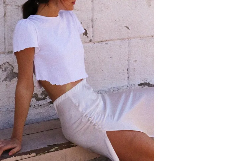 Новая женская мода шелковая Высокая талия сплошной белый цвет миди повседневная