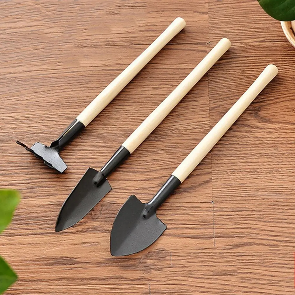 

3pcs/Set Mini Home Balcony Gardening Tools Wood Handle Stainless Steel Potted Plants Shovel Rake Spade for Flowers Potted Plant