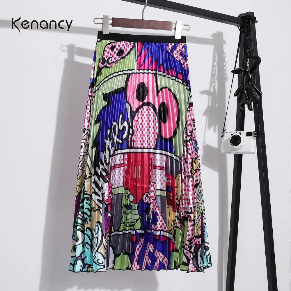 Женская плиссированная юбка Kennacy синяя и розовая трапециевидной формы с высокой