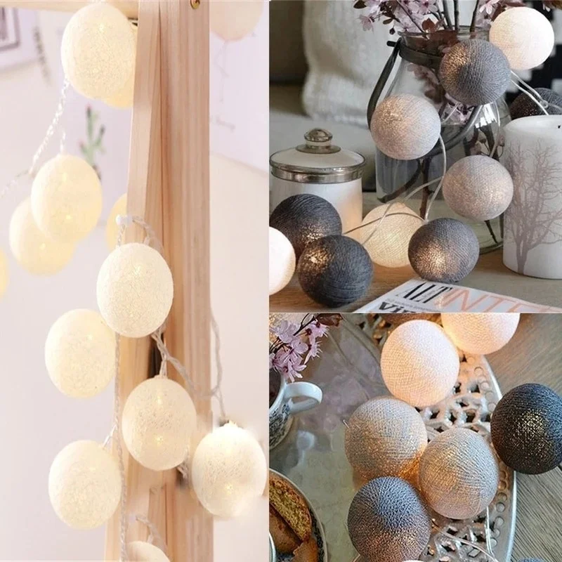 

20 LED Cotton Ball Garland Lights String Christmas Xmas Outdoor Holiday Wedding Party Baby Bed Fairy Lights Decorations