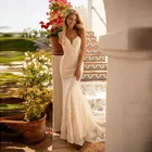 Кружева с юбкой-годе, без рукавов, с V-образным вырезом, с бисером, свадебные платья без спинки