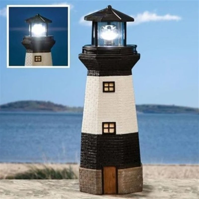 

Solar Lighthouse LED Light Garden Leuchtturm Beacon Lamp Home Decor Polysilicon Solar Panel Eco-friendly Resin 360° Rotating