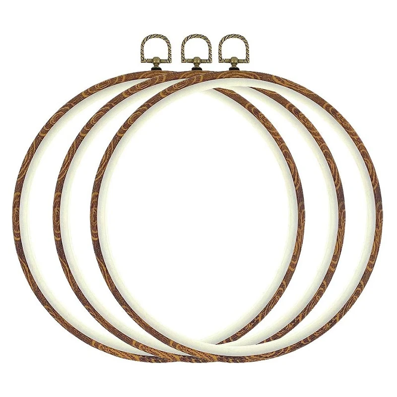 

3 Pieces 10 inch 26cm Embroidery Ring Cross Stitch No Slip Hoops Set Imitated Wood Display Frame Circle Embroidery Kits