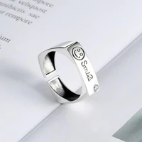 new arrivals s925 sterling silver trendy personality smiling face square rings for women girl width adjustable smile finger ring
