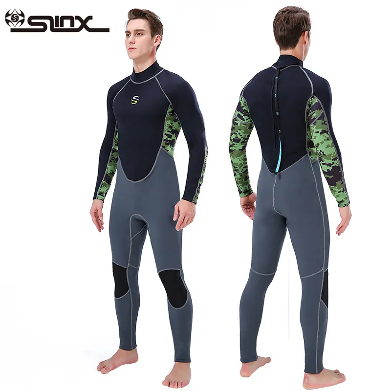 Long-Sleeved One-Piece Diving Suit Men's 2mm Neoprene  Sunscreen Surf Snorkeling Swimsuit Warm Waterproof Wetsuit Back Zipper