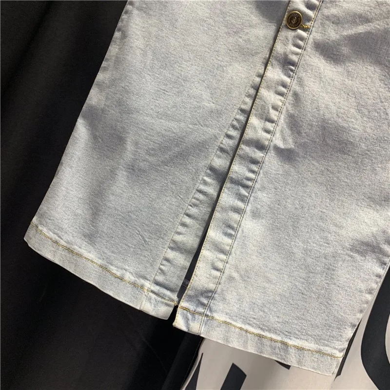 

High Waist Single Breasted Pockets Womens Denim Skirts Euro Summer New Medium Length Fashion Casual Big Size Female Wrap Skirts