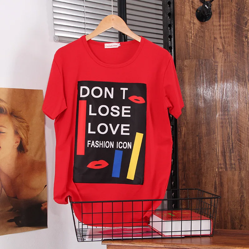 

T Shirts Women 2020 Short Sleeve Patchwork T-shirts Casual Plus Size Tops Tees Female Summer Fashion Loose Printed T-shirtT036