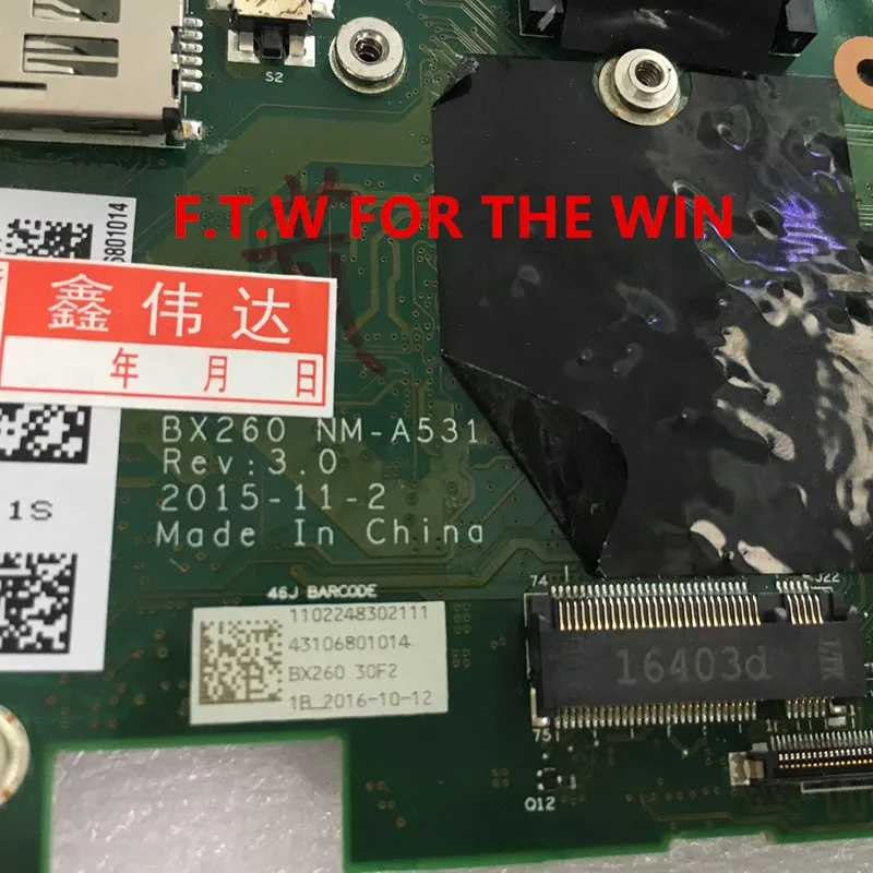 Verkauf 01YT047 01HX037 01EN203 MB FÜR Para Lenovo Laptop Motherboard X260 Laptop CPU I7-6600U,WIN NM-A531 100% Probado