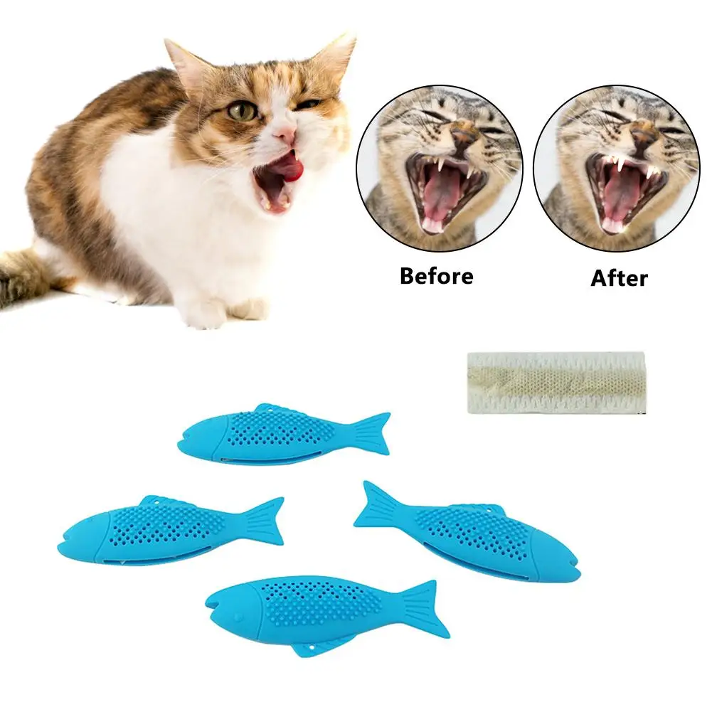 

Cat Toothbrush Catnip Soft Silicone Mint Fish Cat Toy Catnip Pet Toy Clean Teeth Toothbrush Chew Cats Toys