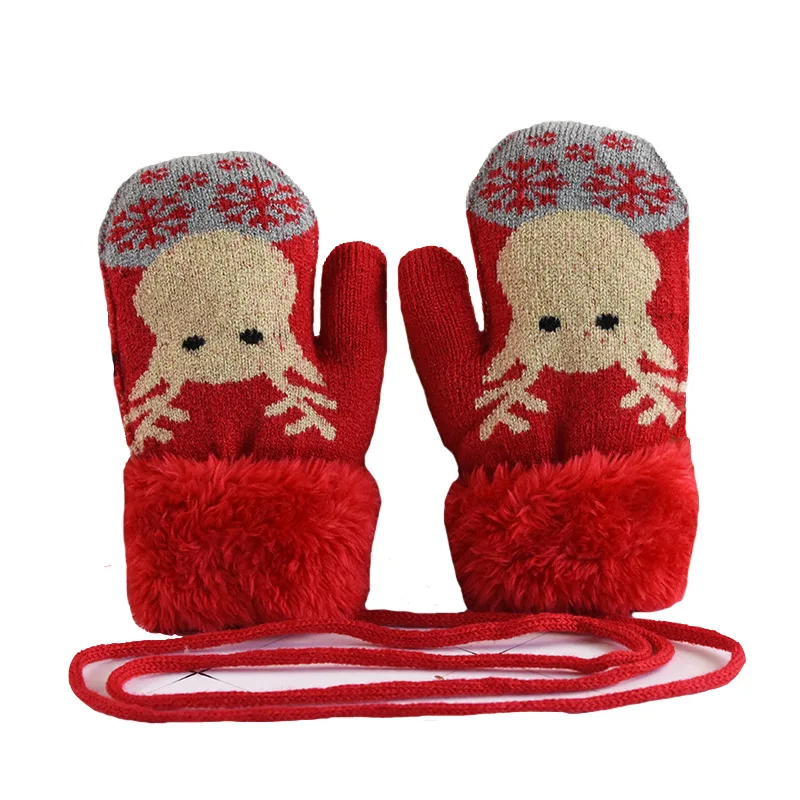 Детские перчатки теплые зимние плотные вязаные для мальчиков и девочек с