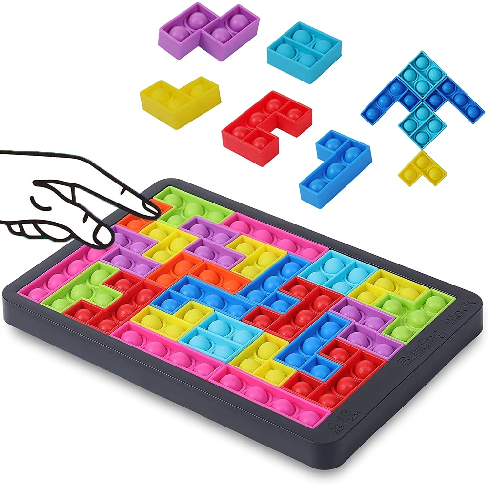 Puzle de Tetris antiestr&eacute;s para ni&ntilde;os, juguete sensorial con burbujas, tablero educativo, 27 piezas-0