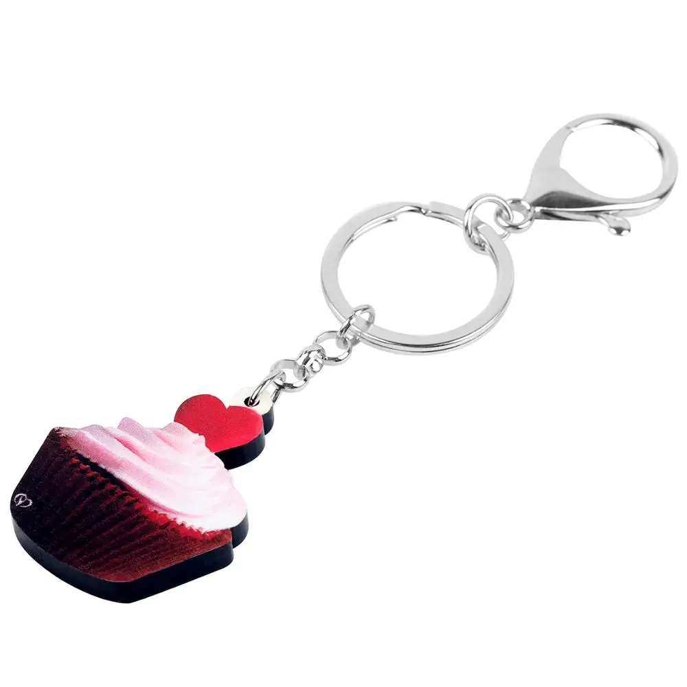 WEVENI Акриловый брелок для ключей Cake Cup в форме сердца на День святого Валентина для женщин, девушек, любовников и подростков в подарок на сумке, в автомобиле или кошельке.