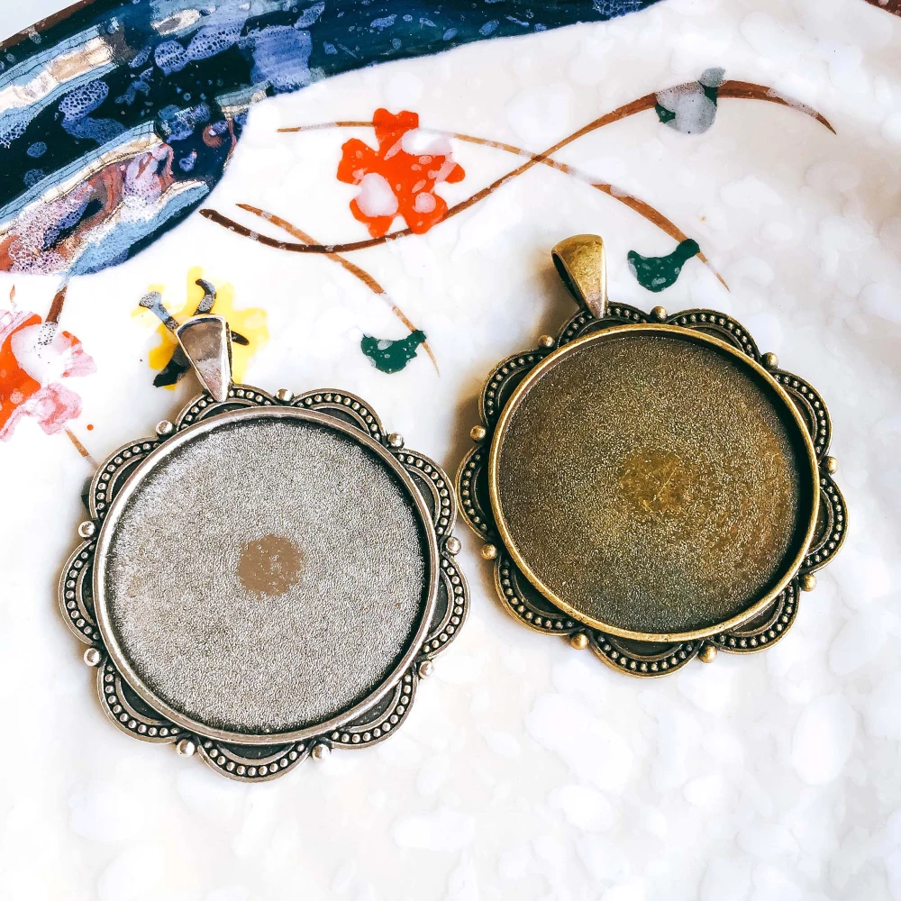 5 шт./лот 35 мм Ожерелье Подвеска Установка античная бронза серебро стекло Кабошон