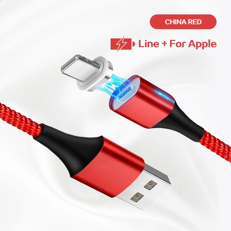 Red For iPhone Магнитный кабель 3A для быстрой зарядки, кабель Micro USB type C для Android iPhone X XS MAX XR, магнитный usb-кабель для зарядки, нейлоновый шнур для передачи данных - Цвет: Red For iPhone