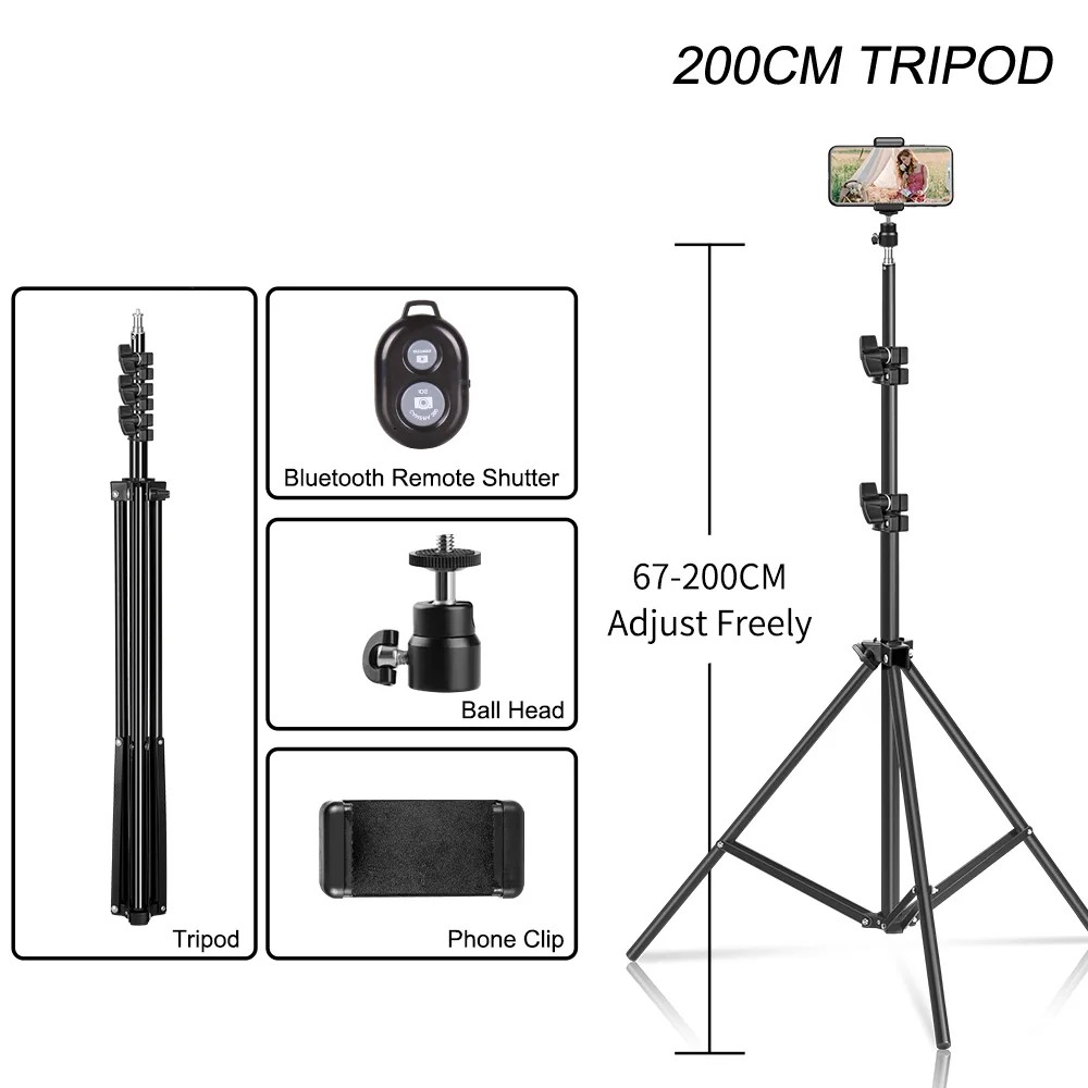 Tripod For Phone Tripod Stand Ring Light 1/4 Screw Head Flexible Selfie With Bluetooth Remote Control Holder For Phone enlarge