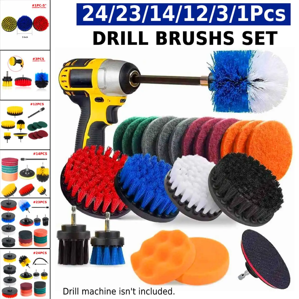 

24/23/14/12/3/1Pcs Electric Drill Brush Kit Drill Brush Attachment Set Power Scrubber Tools Polisher Kitchen Cleaning Brush Kit