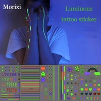 morixi luminous tattoo sticker butterfly letters geometric moon star fish cool fluorescent lines on the face fake tattoo ra087